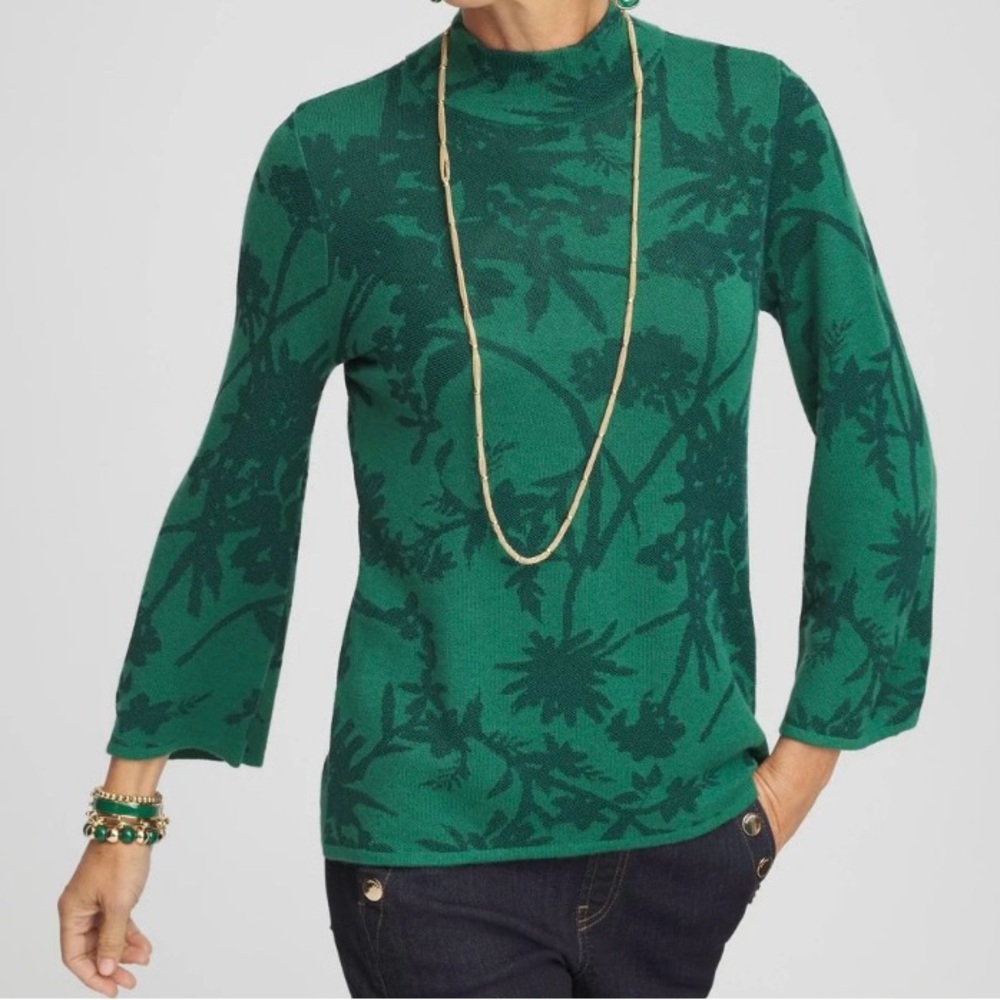 Chico's Emerald Knit Mock Neck Sweater